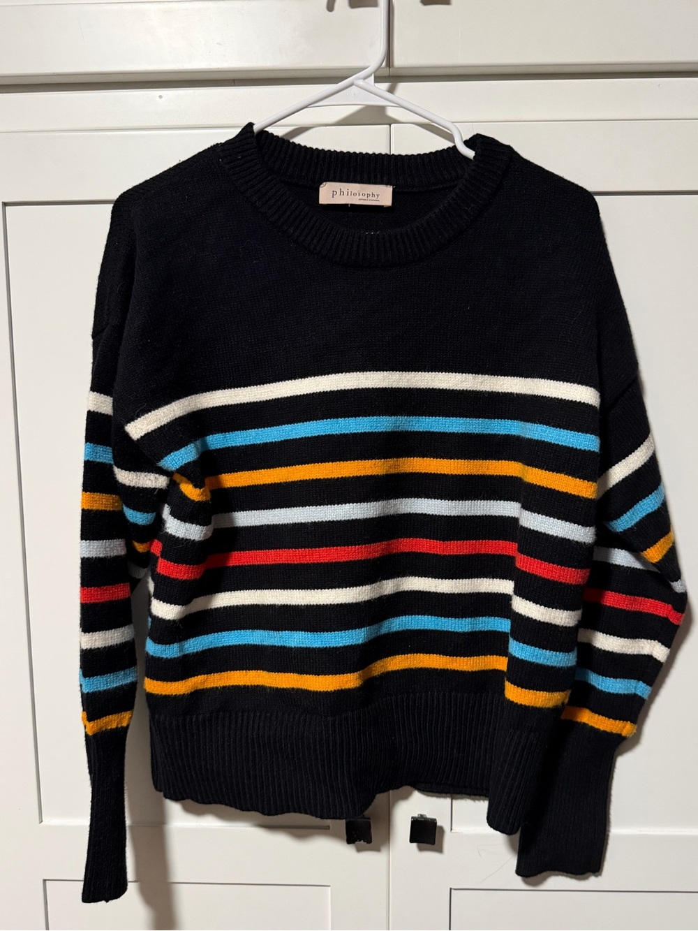 Philosophy Black Crewneck Sweater with Multicolor Stripes